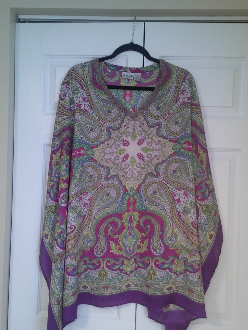 Chico's Paisley Print Beaded Poncho  L/XL